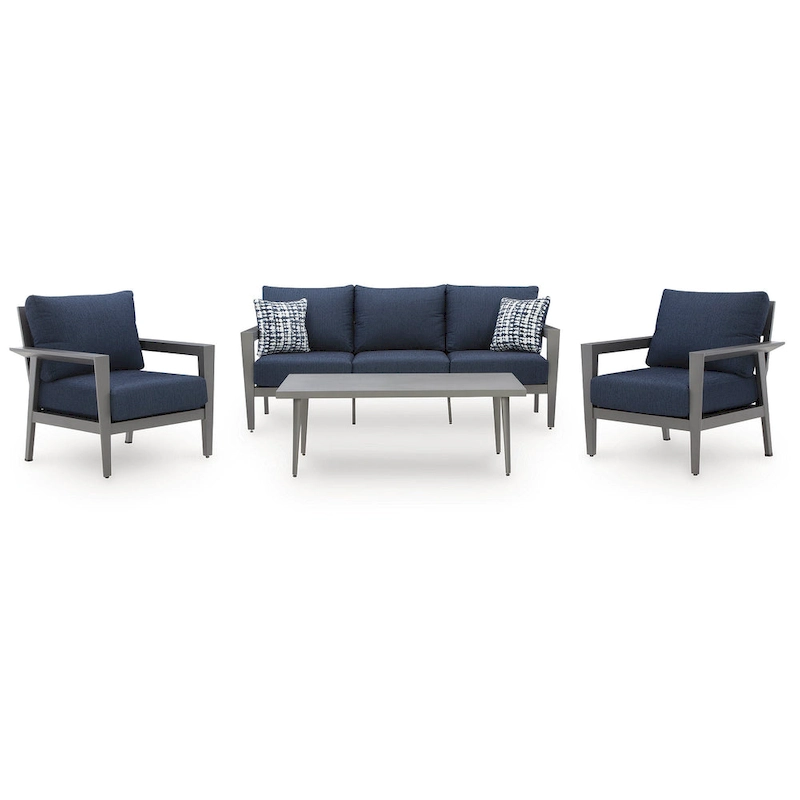 Signature Design by Ashley Gali Gray/Blue Outdoor Sofa/Chairs/Table Set (Set of 4) - 78.25