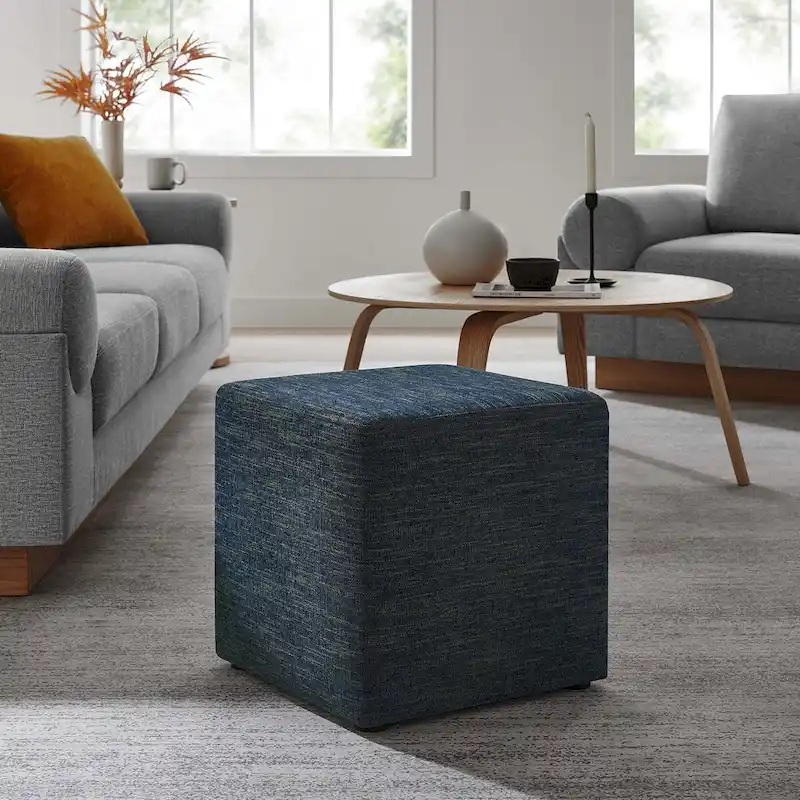 Callum 17/28 Square Woven Heathered Fabric Upholstered Ottoman