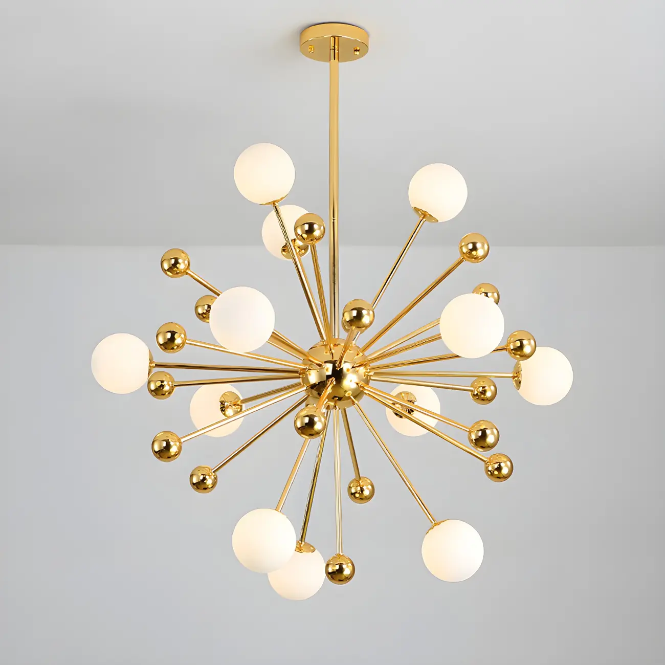 Modern Gold Sphere Sputnik Chandelier with White Glass Shade