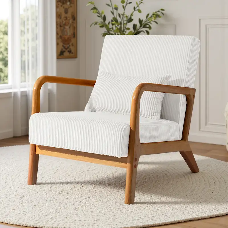Uixe Mid Century Solid Wood Upholstered Corduroy Accent Chair