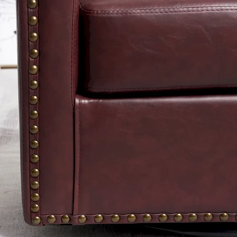 KINWELL 29 Wide Tufted PU Leather Swivel Barrel Chair
