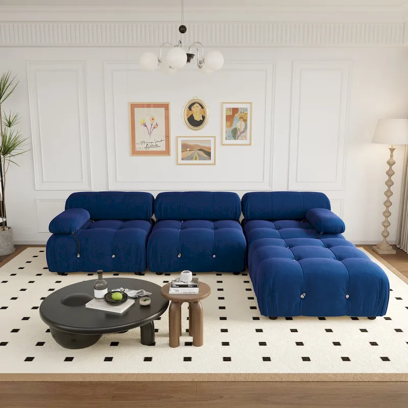 104  Wide Velvet Reversible Modular Sofa & Chaise with Ottoman