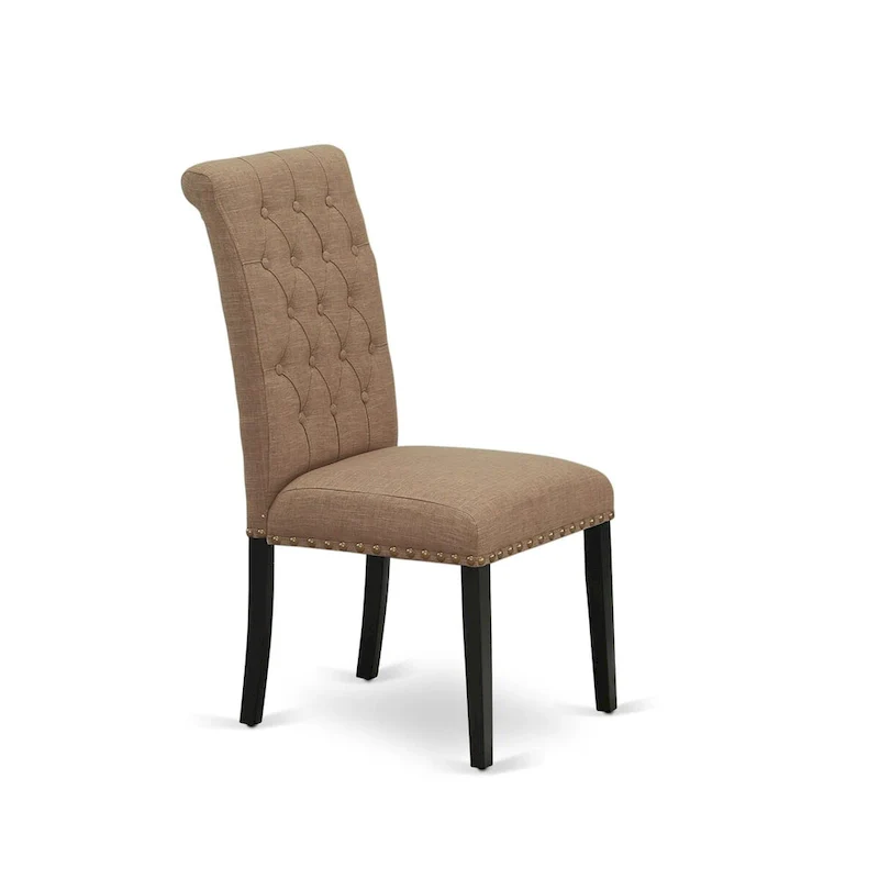 East West Furniture 11 Piece Dining Set- a Dining Table and 10 Light Sable Linen Fabric Chairs(Finish Options)