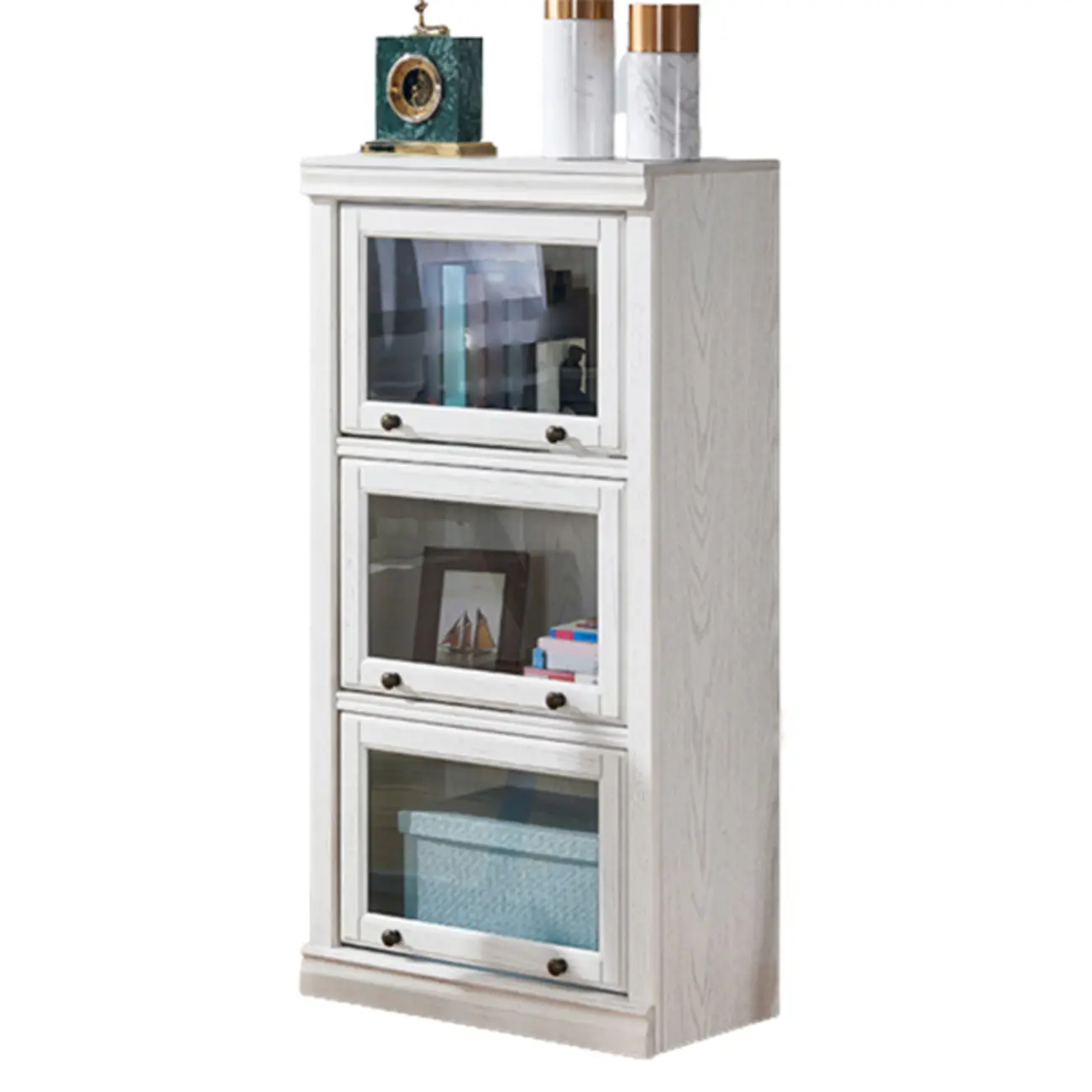 Modern White Poplar Wood Flip-Up Glass Paned Storage Chest