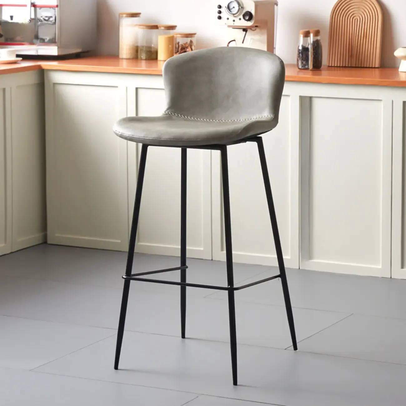 Modern Metal Frame Leather Cushion Low Back Bar Stool