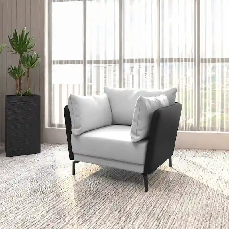 Modern Single-Seater Sofa in Upholstered PU Leather with Metal Legs for Living Room Accent Chair