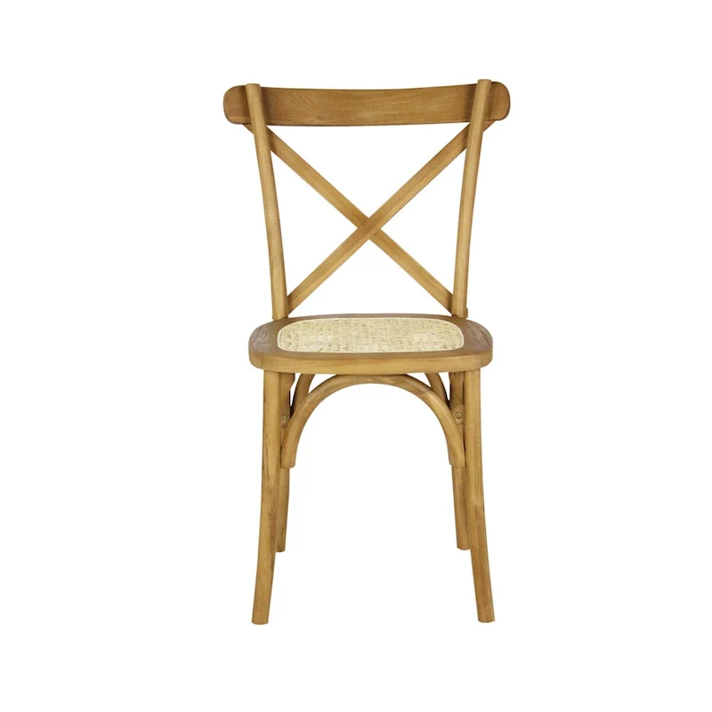 Colmar Classic Traditional X-Back Wood Rattan Dining Chair, Natural (Set of 2) by JONATHAN Y