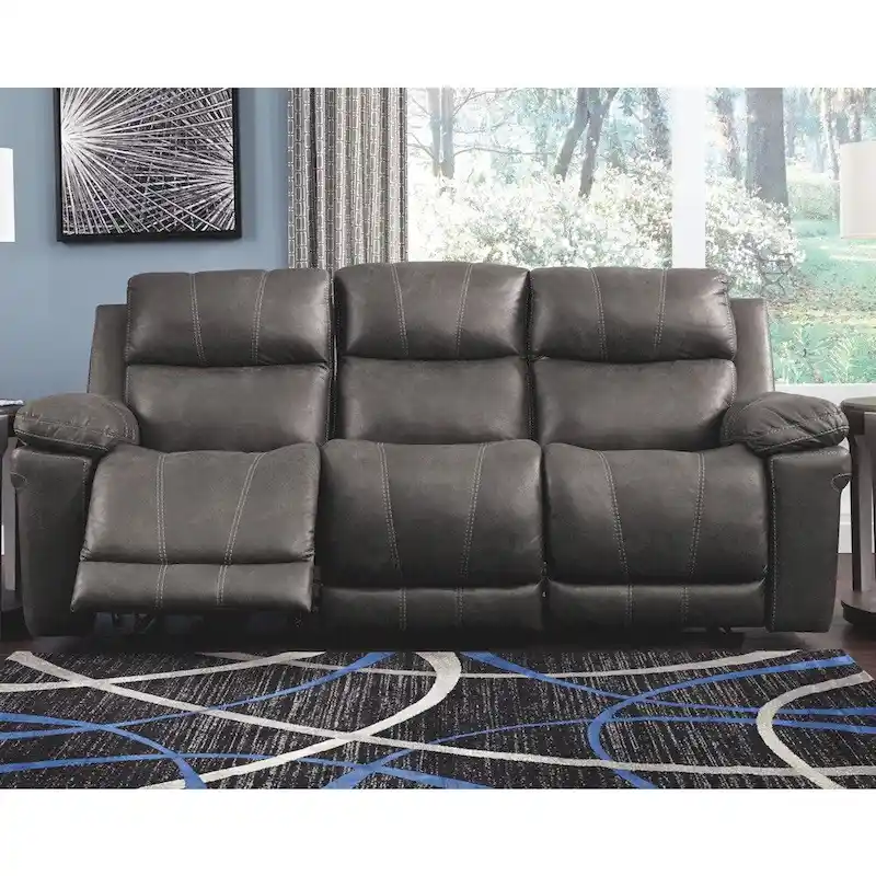 3-Seat Power Reclining Sofa, Adjustable Headrest, USB Ports, Faux Leather, Contemporary Style, Midnight, 3 People