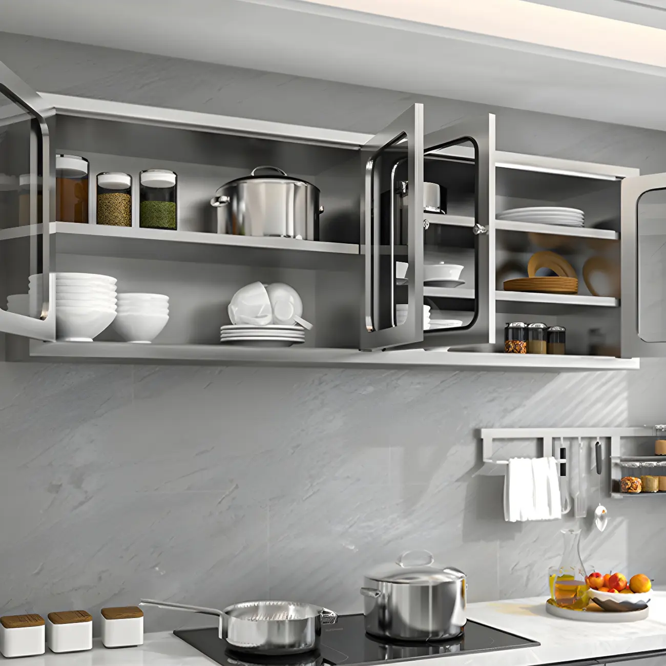 Adjustable Stainless Steel Wall-Mounted China Cabinet