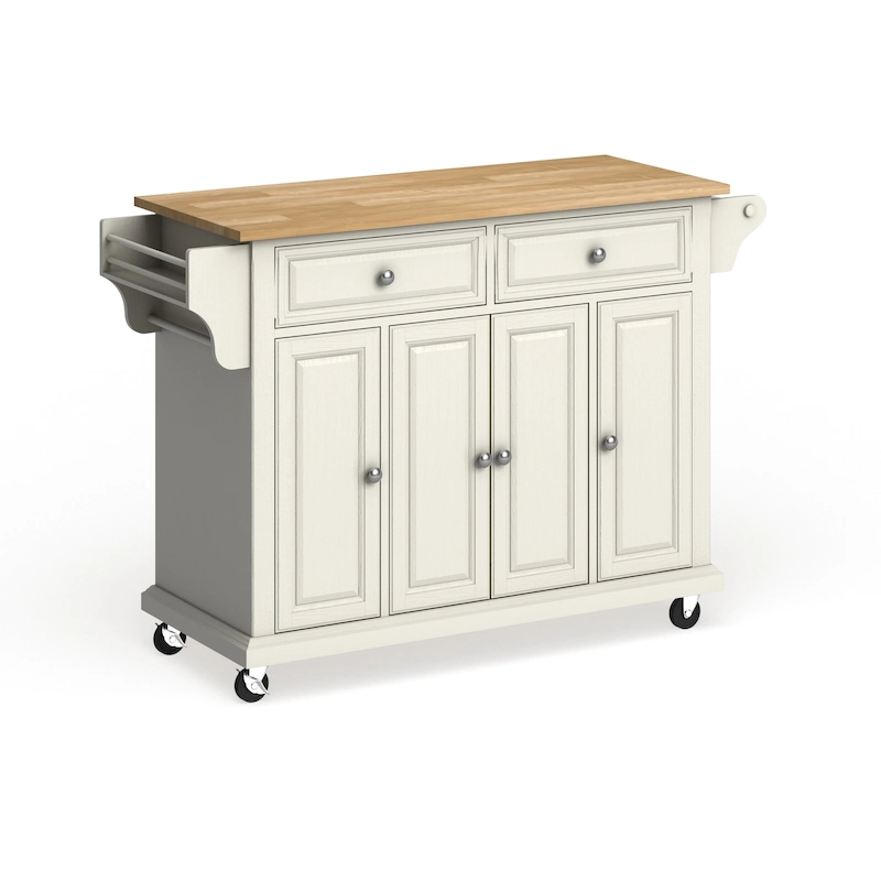 Full Size White Natural Wood Top Kitchen Cart Island - 18d x 51.5w x 36h