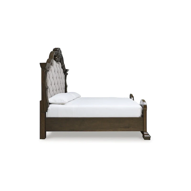 Signature Design Maylee Dark Brown/Gray Upholstered Panel Bed