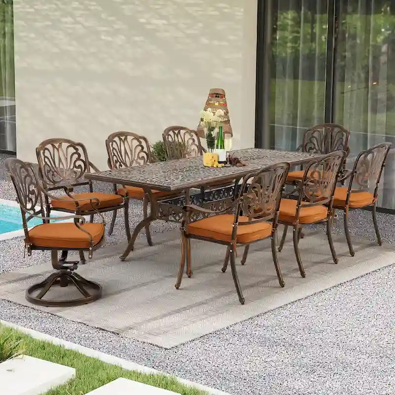 9-Piece Outdoor Dining Set with 1 Table + 8 Chairs, All-Weather Aluminum Outdoor Patio Sets for Patio, Backyard, Garden