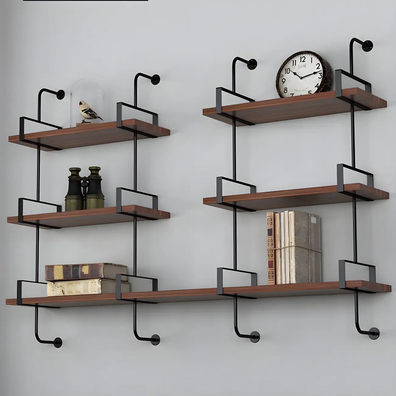Industrial Wide 3-Tier Wooden Floating Bookcase