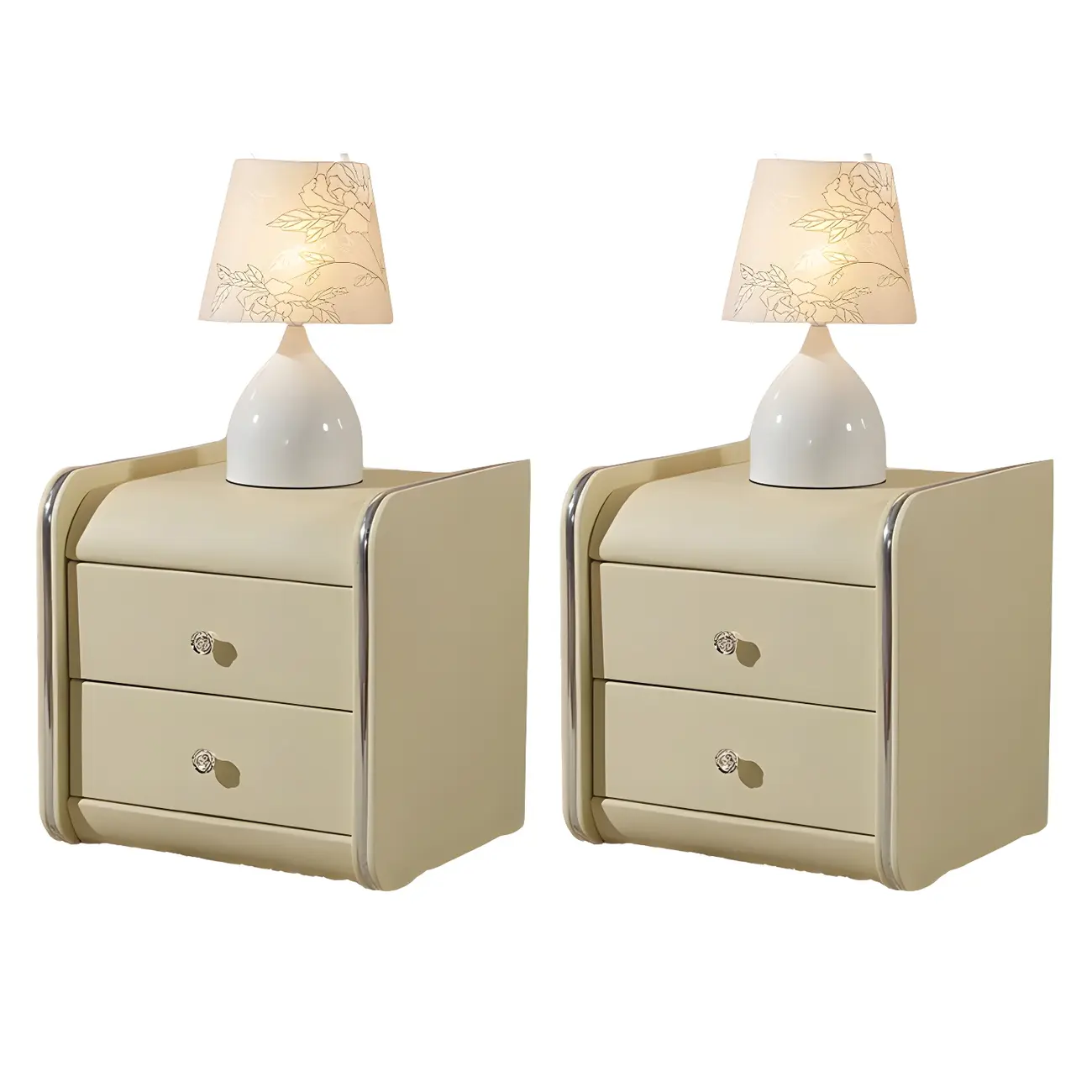 Luxurious Glossy Leather Wooden 2 Drawer Black Nightstand