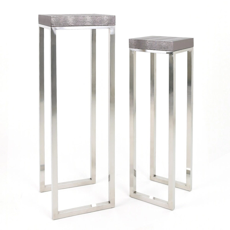 Empire Art Direct Silver Faux Lizard Leather Tall Nesting Tables (Set of 2) - 12 x 38
