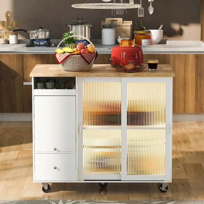 Folding Kitchen Cart with LED Lights