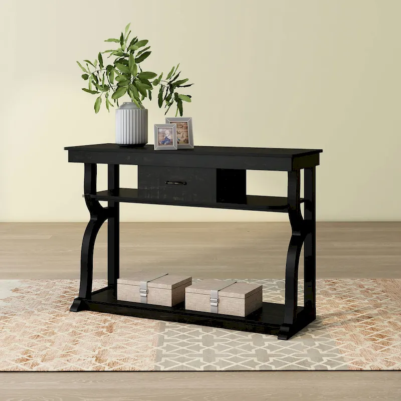 DH BASIC Farmhouse Black Oak 47-inch 3-Open Shelf Console Table by Denhour