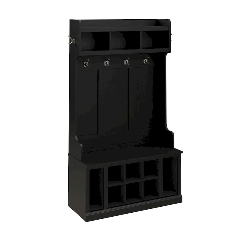 Woodland 40W Hall Tree and Shoe Bench with Shelves by Bush Furniture