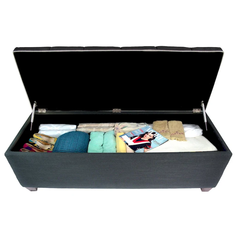 Grey / Off White Diamond Tufted Storage Bench – 2-Seat