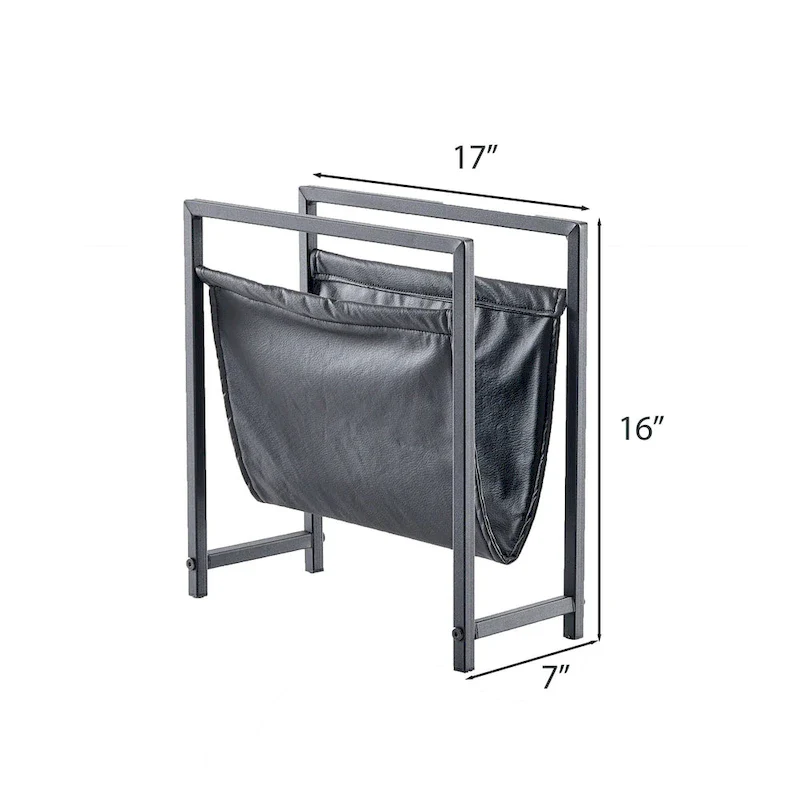 Freestanding Matte Metal Frame Leatherette Sling Magazine Holder