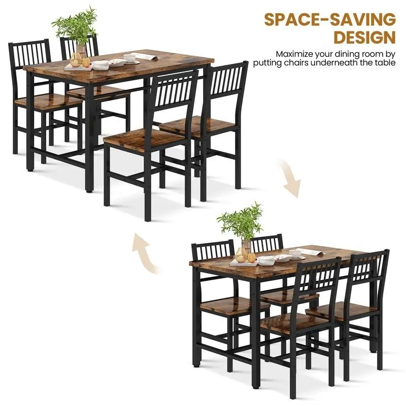 Modern Industrial 5-Piece Dining Table Set, Rectangular Table and Chairs Set, Dinette, Space Saving Dining Set