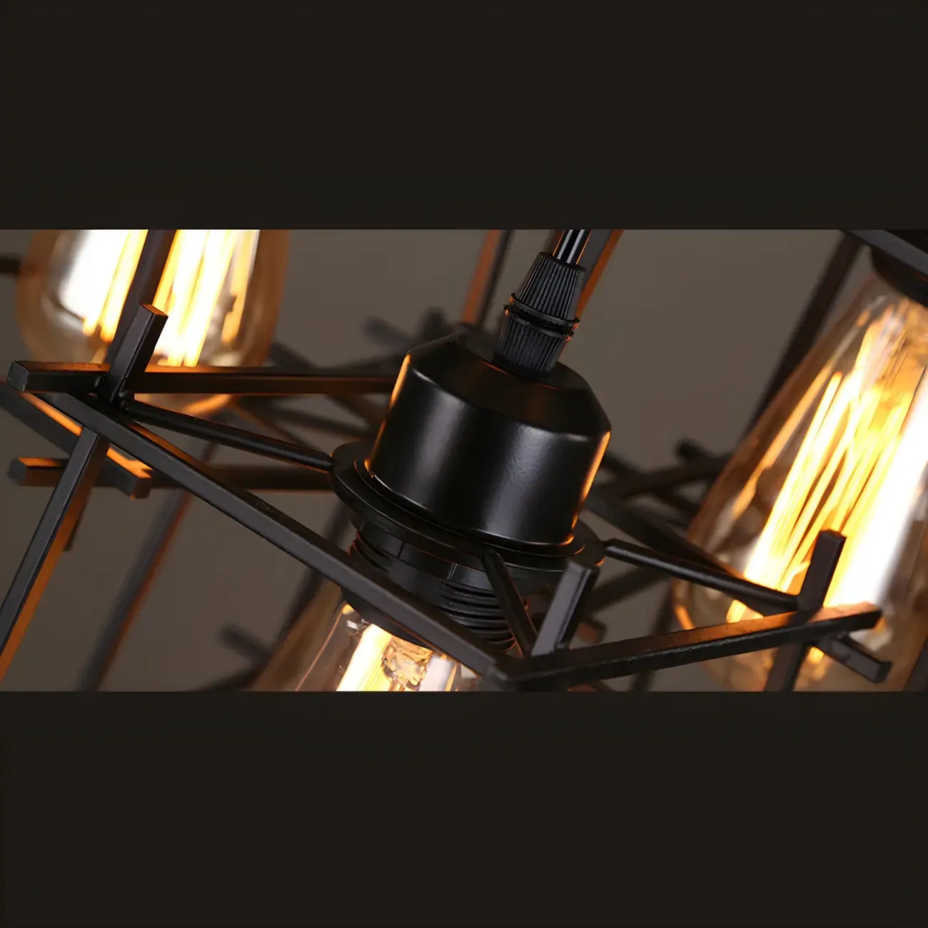Large 10-Light Black Caged Industrial Pendant Chandelier