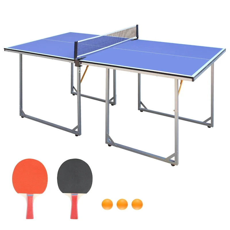 6Ft Mid-Size Table Tennis Table Foldable & Portable Ping Pong Table Set For Indoor & Outdoor Games With Net