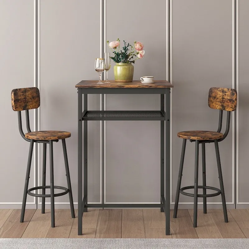 3-Piece Bar Table Set with Metal Shelf,Small Pub Table Set,Dining Set