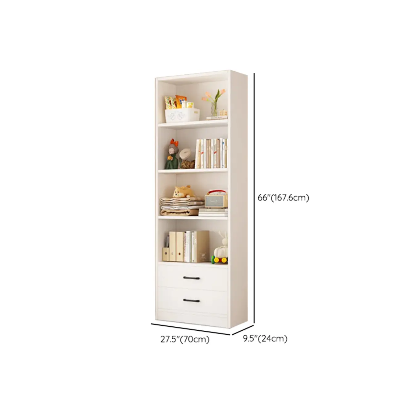 Spacious Vertical White 2-Shelf Wood Bookcase
