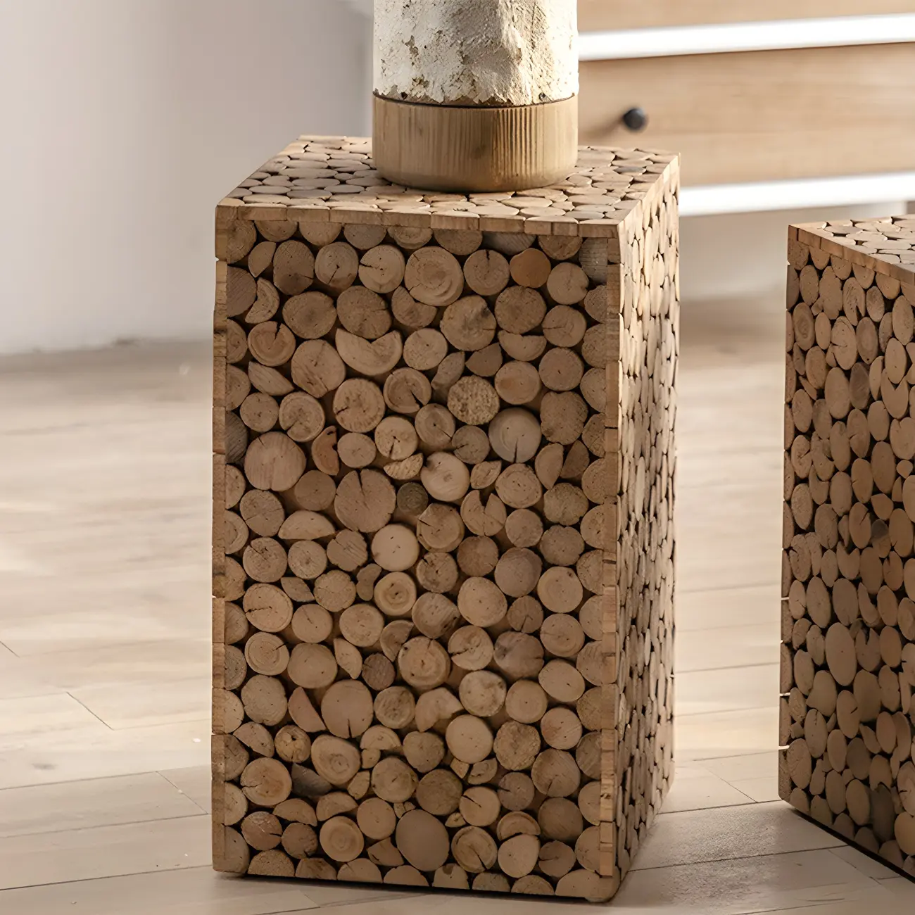 Rustic Solid Wood Square End Table For Living Room