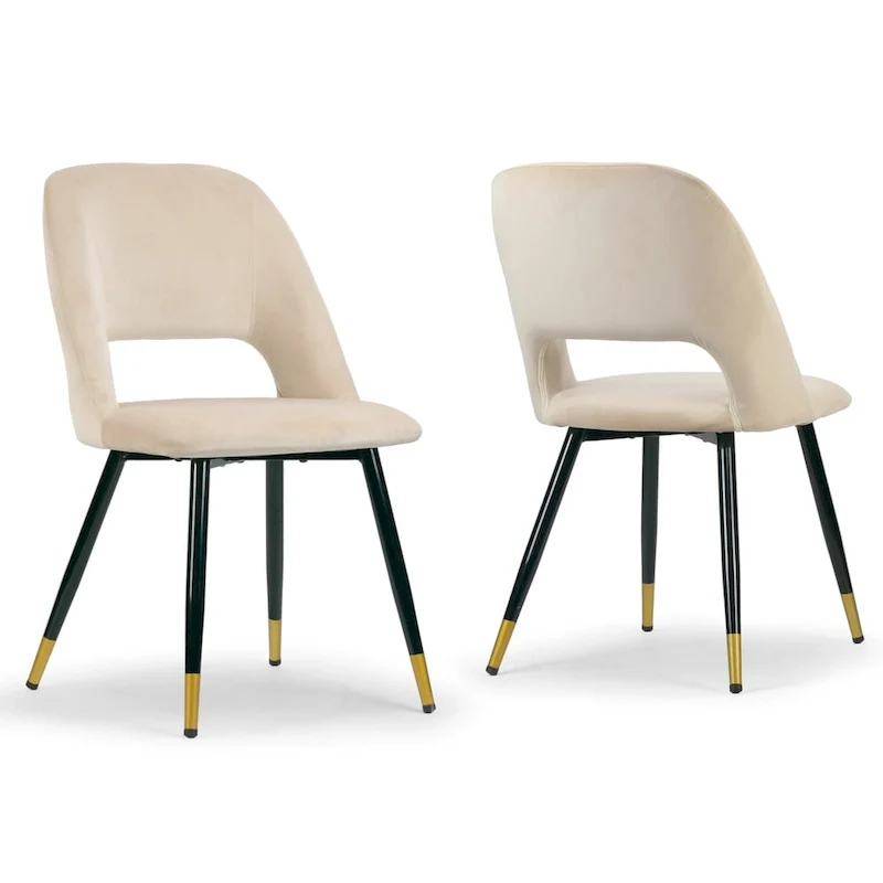 Set of 2  Beige Velvet Dining Chair with Golden Accented Legs