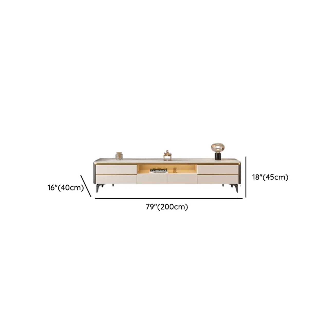 Versatile White Stone TV Stand with Multi Drawers & Lighting