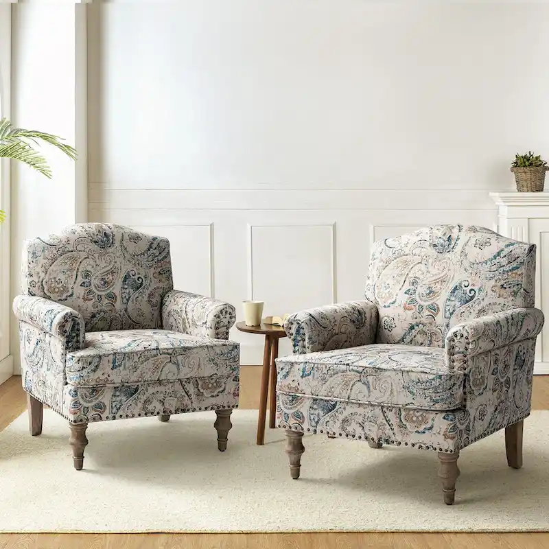 Yahweh Farmhouse Nailhead Armchair with Rolled Arms by HULALA HOME(Set of 2)