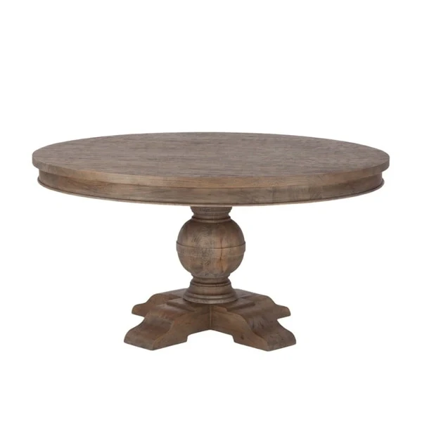 Grey Brown Round Dining Table, Seats 5, Reclaimed Teak