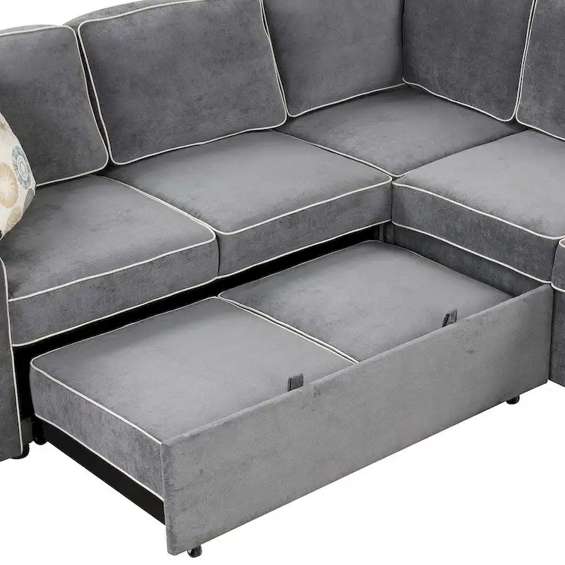 L-Shaped Reversible Chaise Sectional Sofa Pull Out Sofa Bed