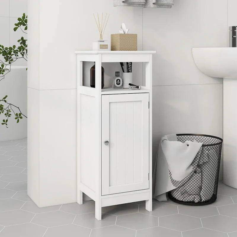 White Single Door Bathroom Storage Cabinet, 1 Person Use