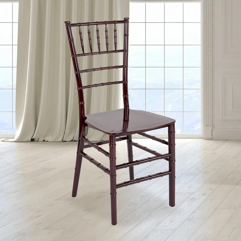 Chiavari Chair, Resin & Polycarbonate, Stackable, Indoor & Outdoor, 1000 lb Capacity, Mahogany / Black / Rose Gold / Silver / White / Gold / Champagne, 1-Person Use