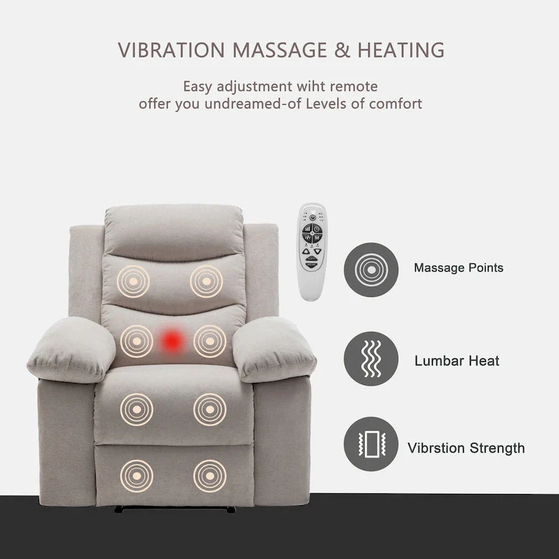 Electric recliner with seat heating and adjustable massage function