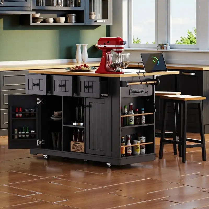 Frost 53inch Large Kitchen Island with Drop Leaf