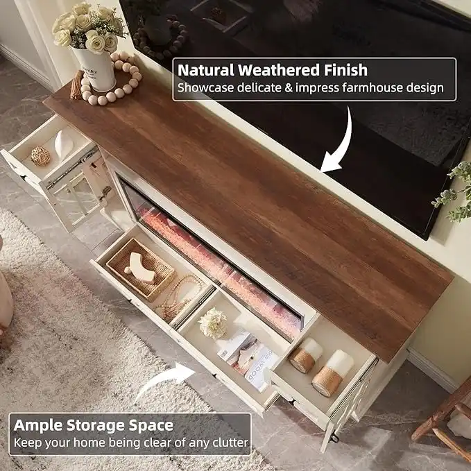 70 Farmhouse Fireplace TV Stand, Entertainment Center, Console Table