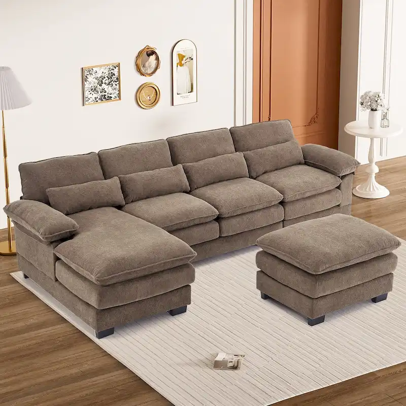Soft Chenille Fabric U-Shaped Sectional Sofa with Double Layer Cushion