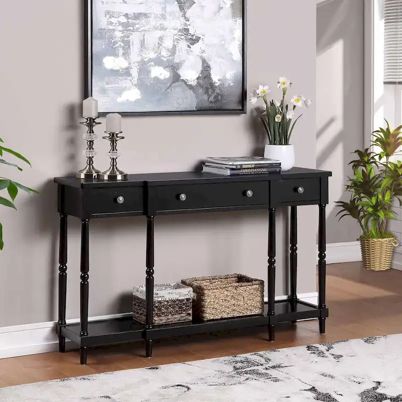 3-Drawer Console Table with Shelf - Rubberwood