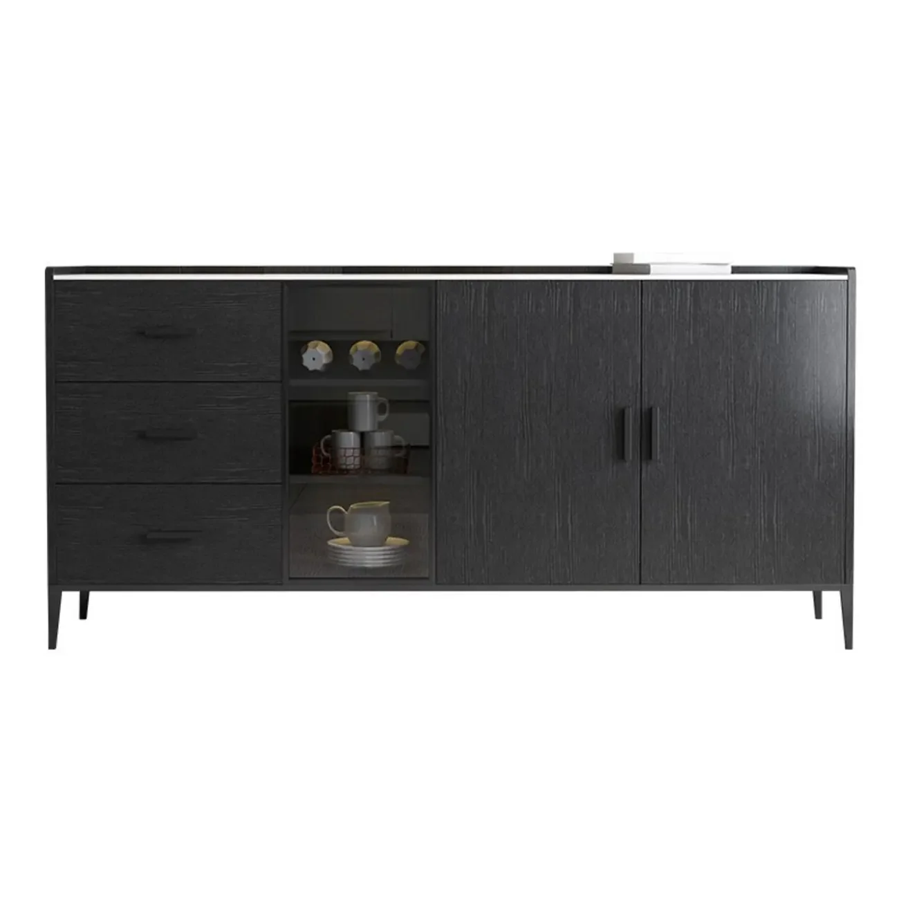 Modern Wooden Sideboard with Cabinets & Wine Rack