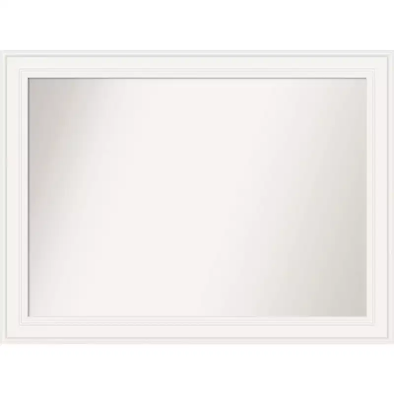 44" x 33" Non-Beveled Ridge White Wall Mirror - Amanti Art: Modern Rectangle, Includes Mounting Hardware