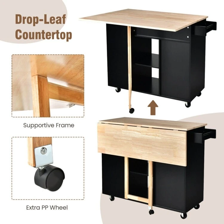 Drop-Leaf Kitchen Island with Rubber Wood Top - 49 x 30 x 36(L x W x H)