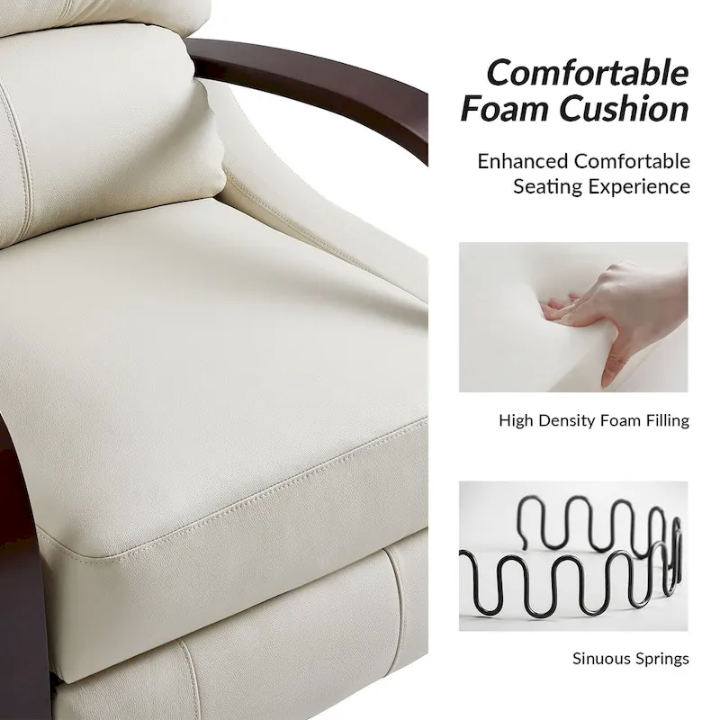 Alex Mid-century Modern Cigar Genuine Leather Manual Recliner with Wooden Curved Arms, Set of 2