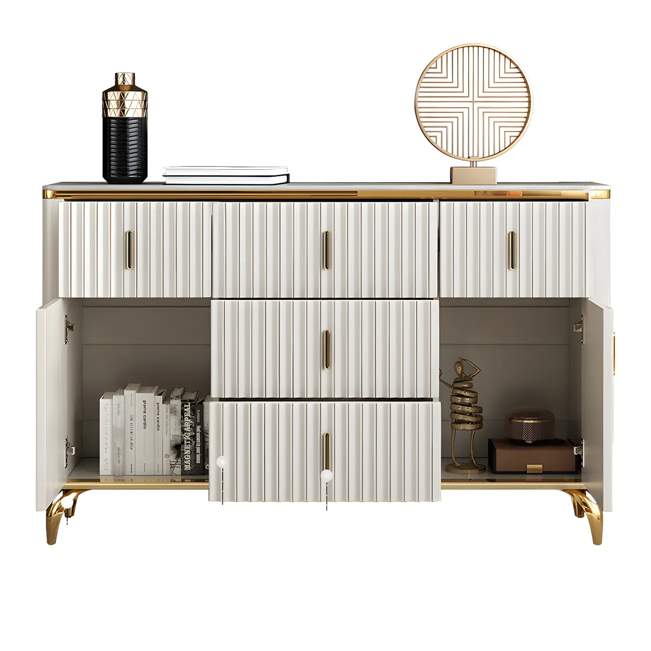 Elegant Gray Wooden Dressers & Chests with Gold Handles