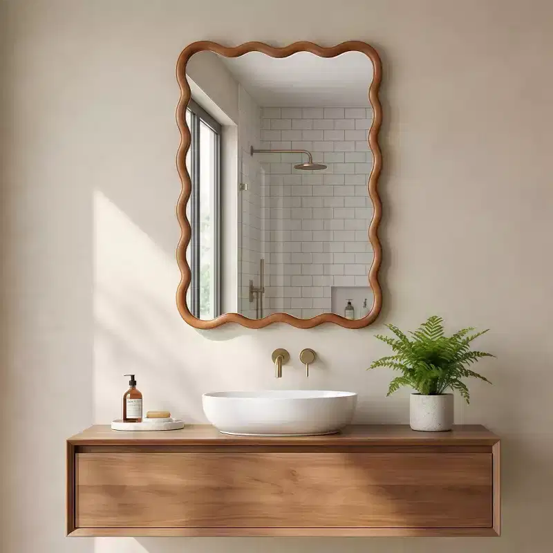 20 x 30 Wall Mirror with Solid Wood Frame, Wavy Rectangle Decorative Mirror for Bathroom, Bedroom, Living Room, Entryway-Panipeachy