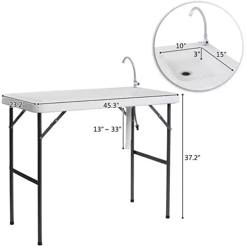 VINGLI Outdoor Folding Fish and Game Cleaning Table, Portable & Durable, Standard Garden Connection, Upgraded Drainage Hose, White