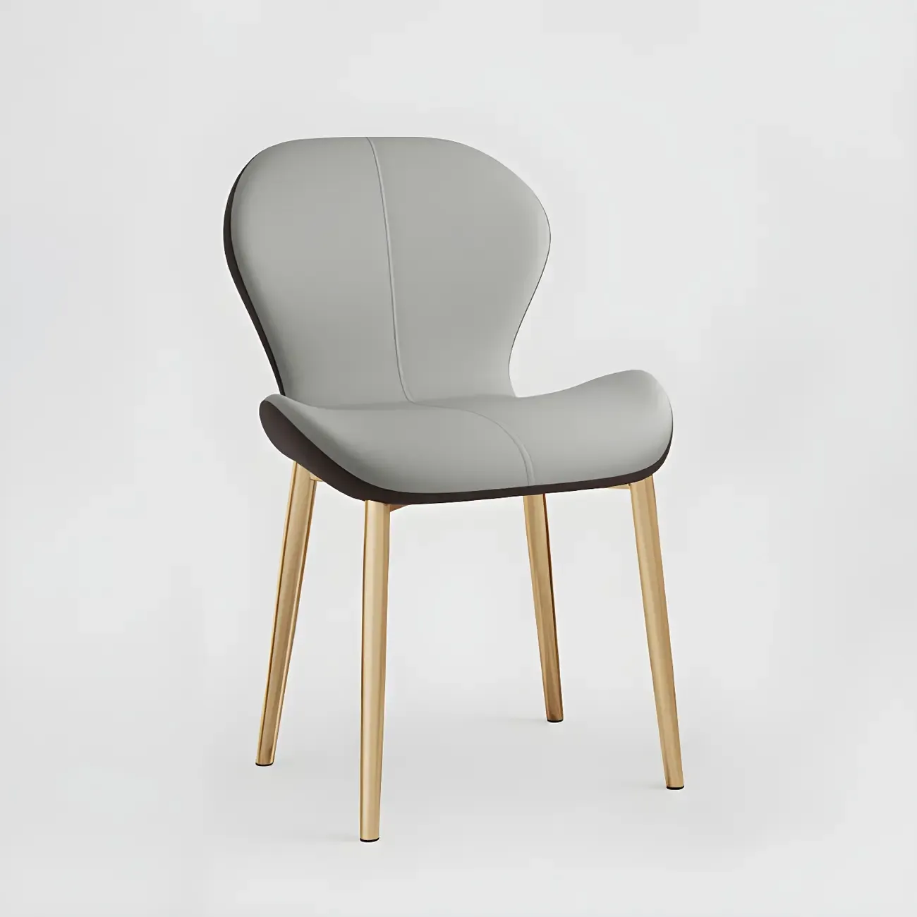 Art Deco Curved Back Leather Dining Chair Solid Back